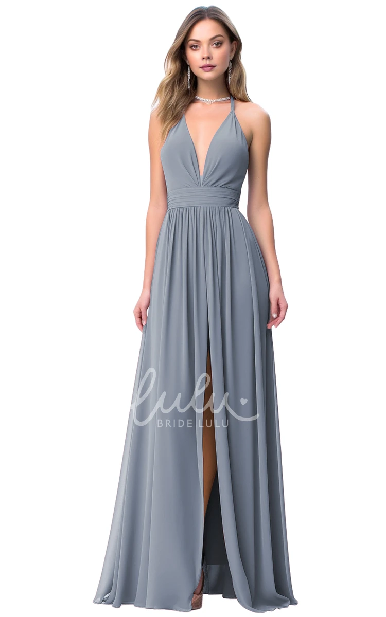A-Line Plunging Neck Bridesmaid Dress with Split Front Gorgeous & Modern