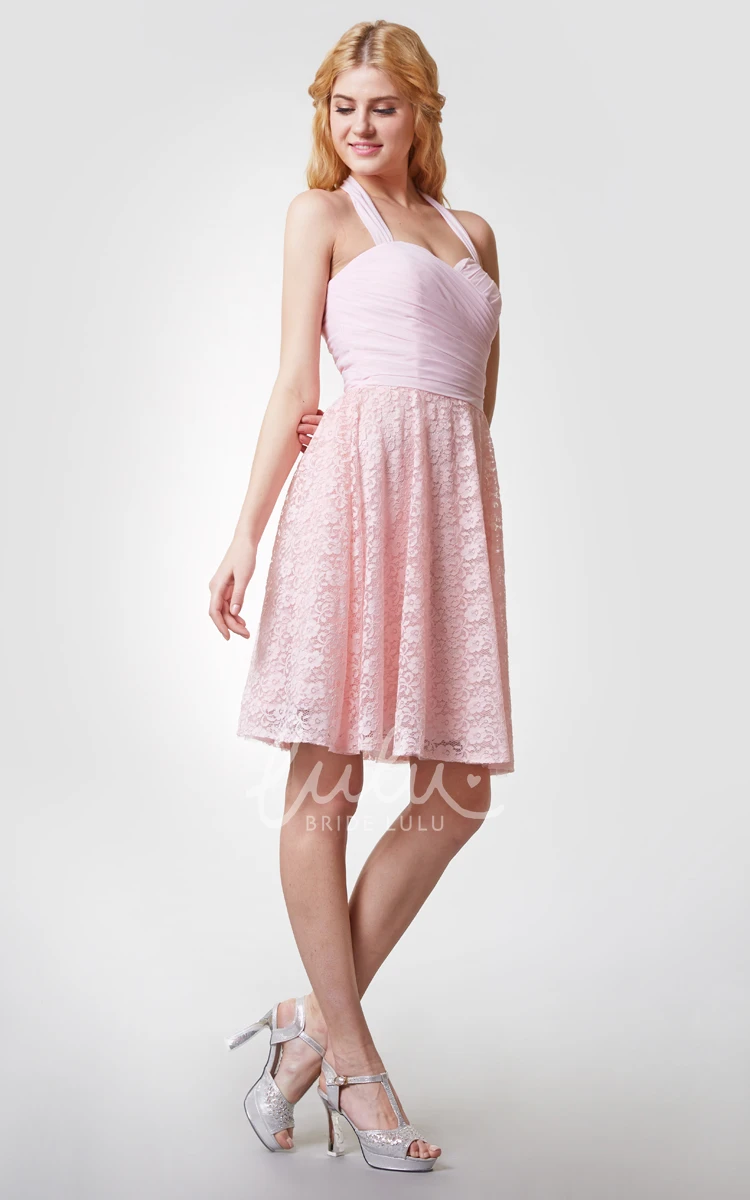 Sleeveless A-line Lace Dress with Ruching Simple and Flowy Bridesmaid Dress