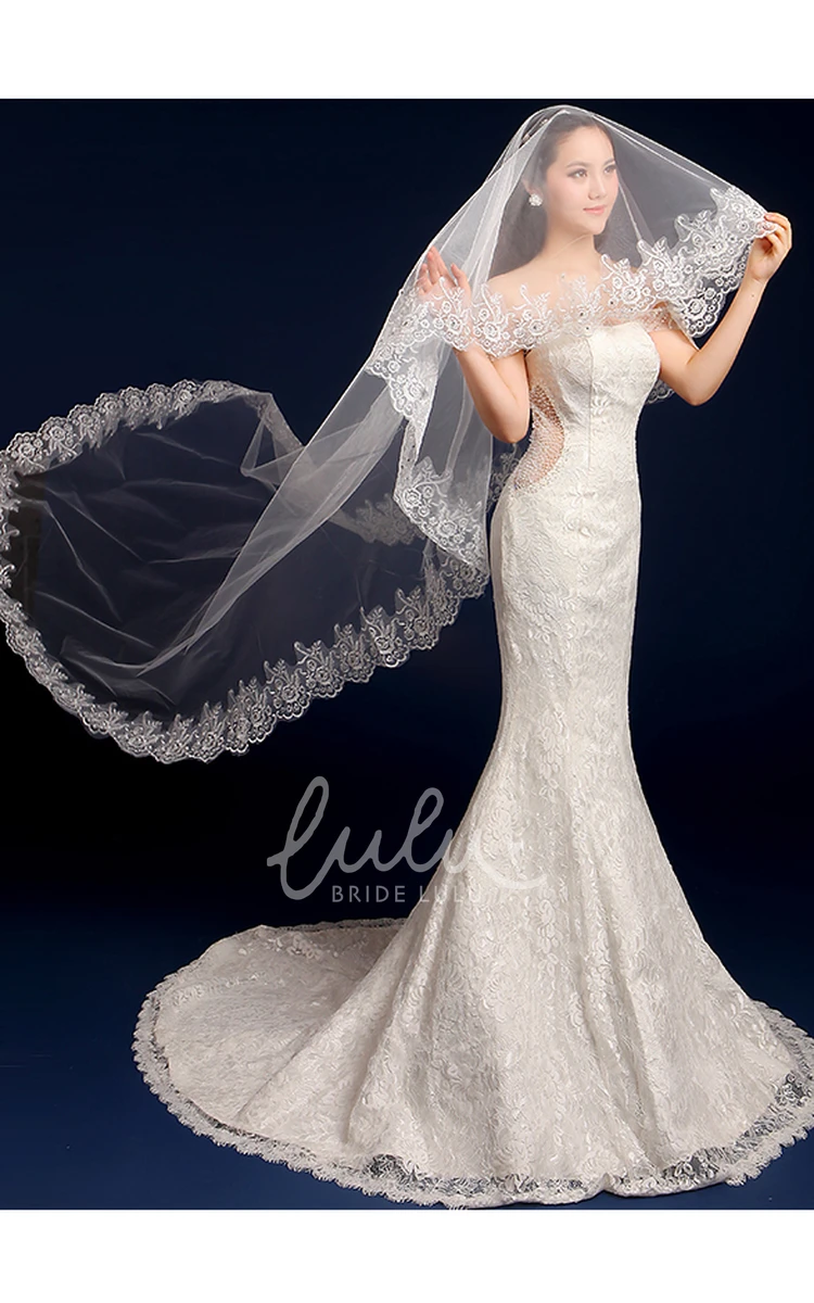 Chapel Lace Edge Tulle Wedding Veil with Long Length