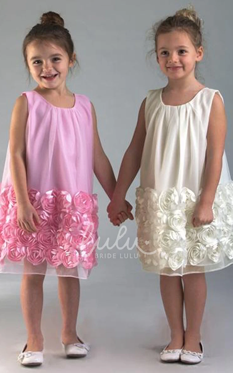 Floral Tulle and Satin Flower Girl Dress Knee-Length