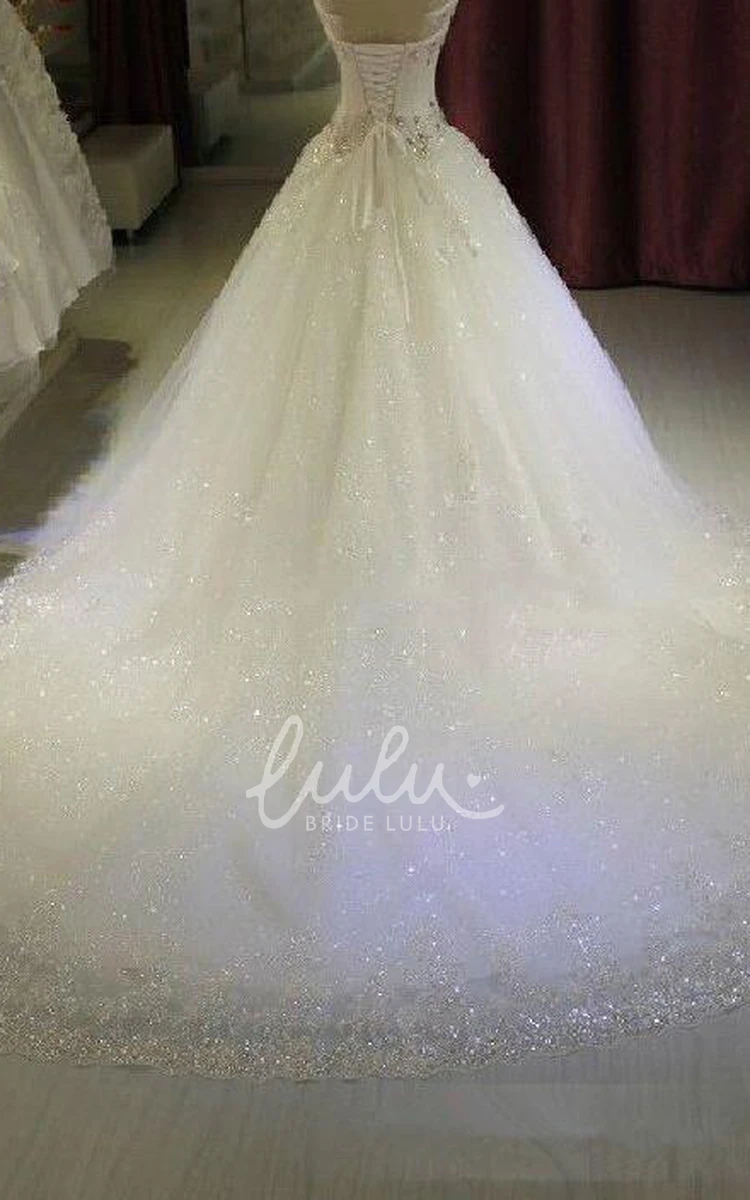 Sweetheart Crystal Wedding Dress Tulle Bling Train