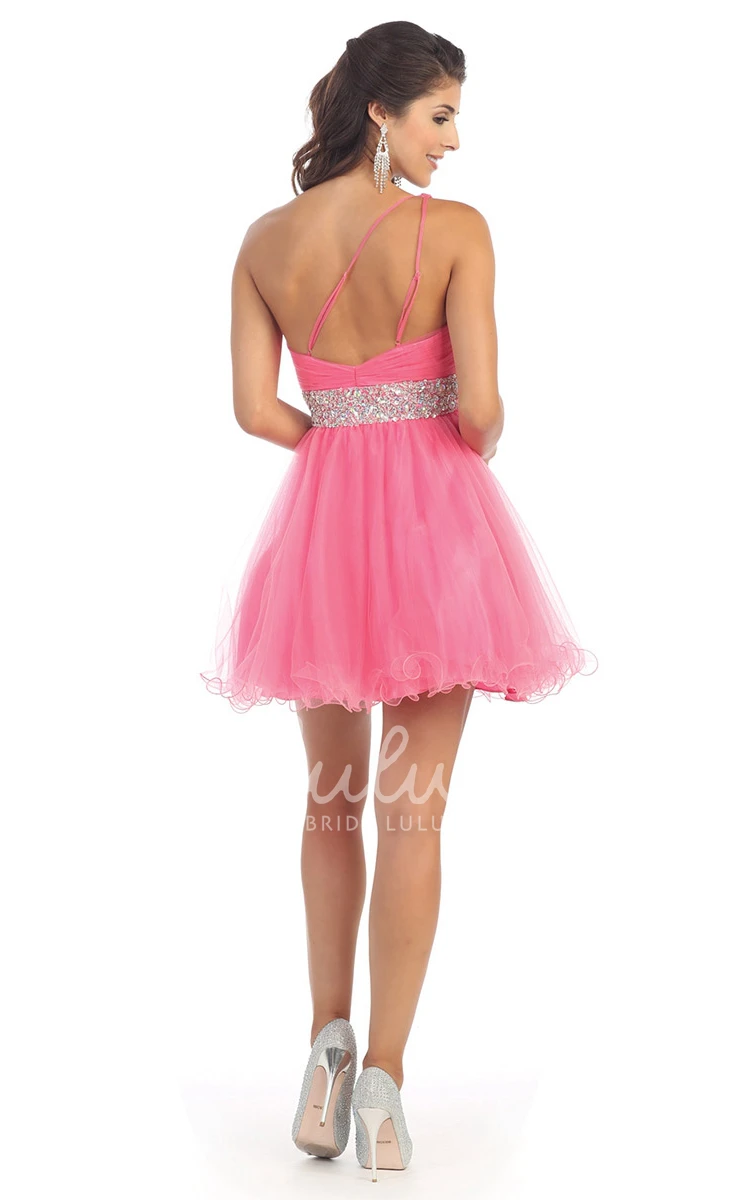 Mini A-Line Ruffled Bridesmaid Dress with Tulle Straps and Waist Jewelry