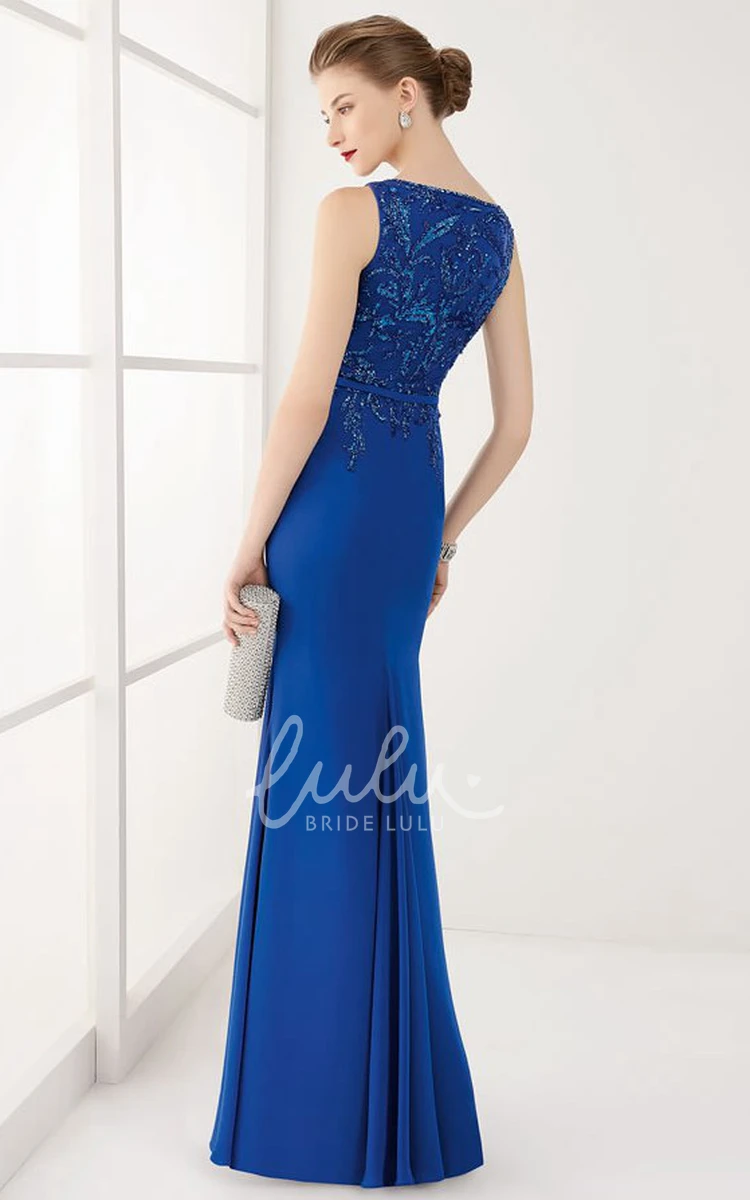 Sheath Long Prom Dress with Crystal Top and Belt Sparkling Bridesmaid Dress