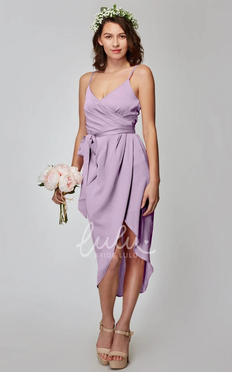 Spaghetti Straps Sheath Charmeuse Bridesmaid Dress with Split Front and Straps
