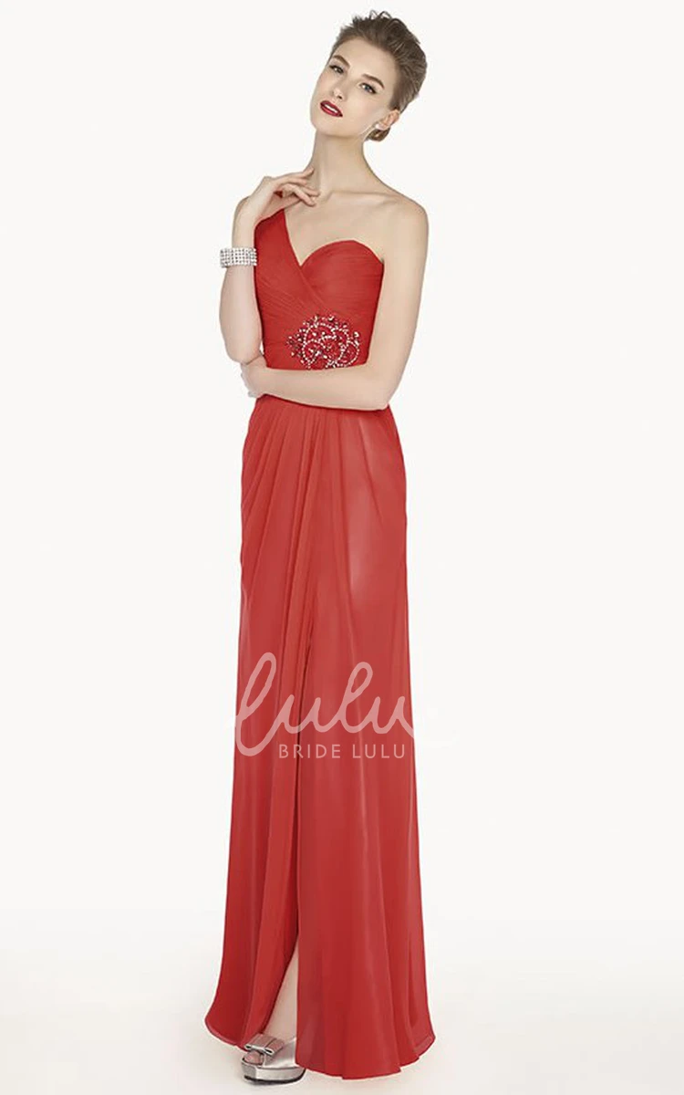 Chiffon One Shoulder Prom Dress with Front Split and Back Keyholes Unique Formal Dress