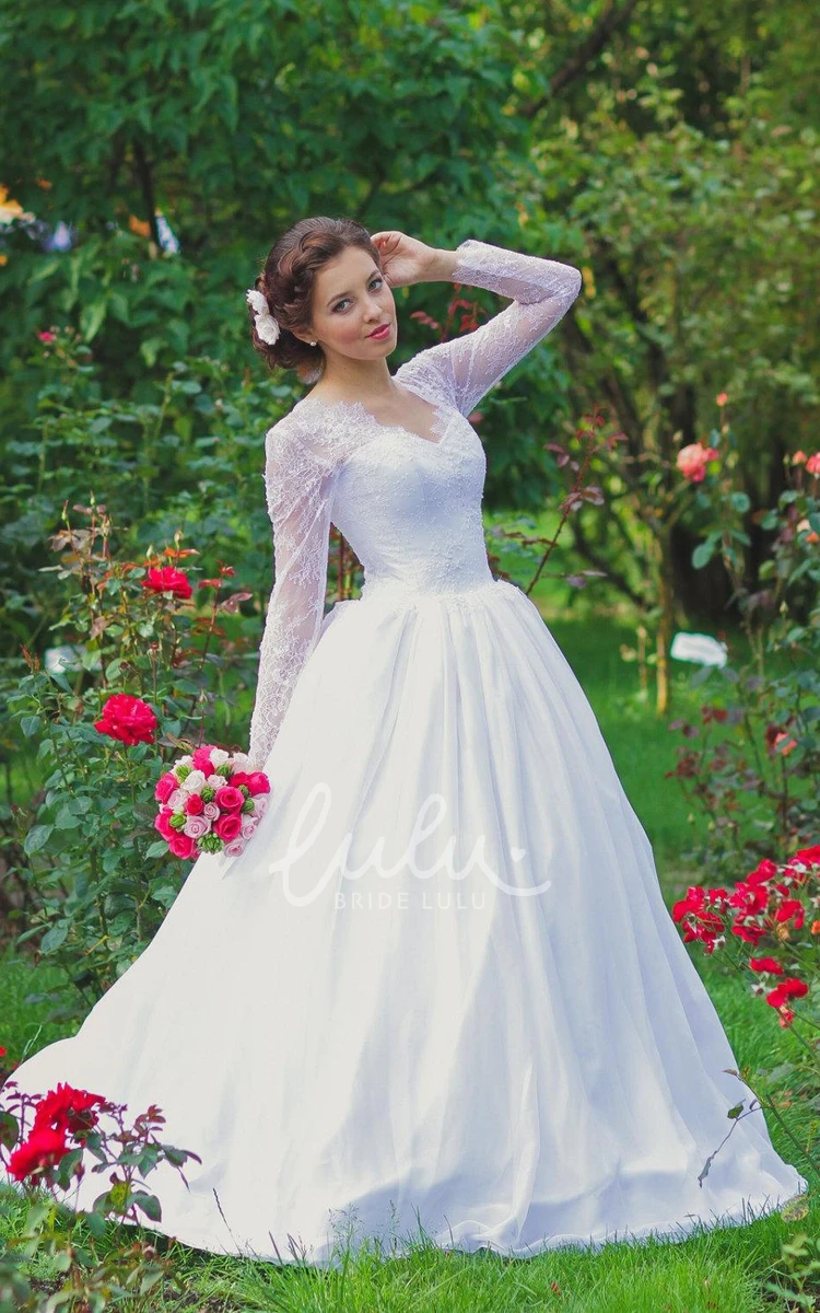 Tulle Wedding Dress with Vintage-Inspired Lace Corset and Long Sleeves