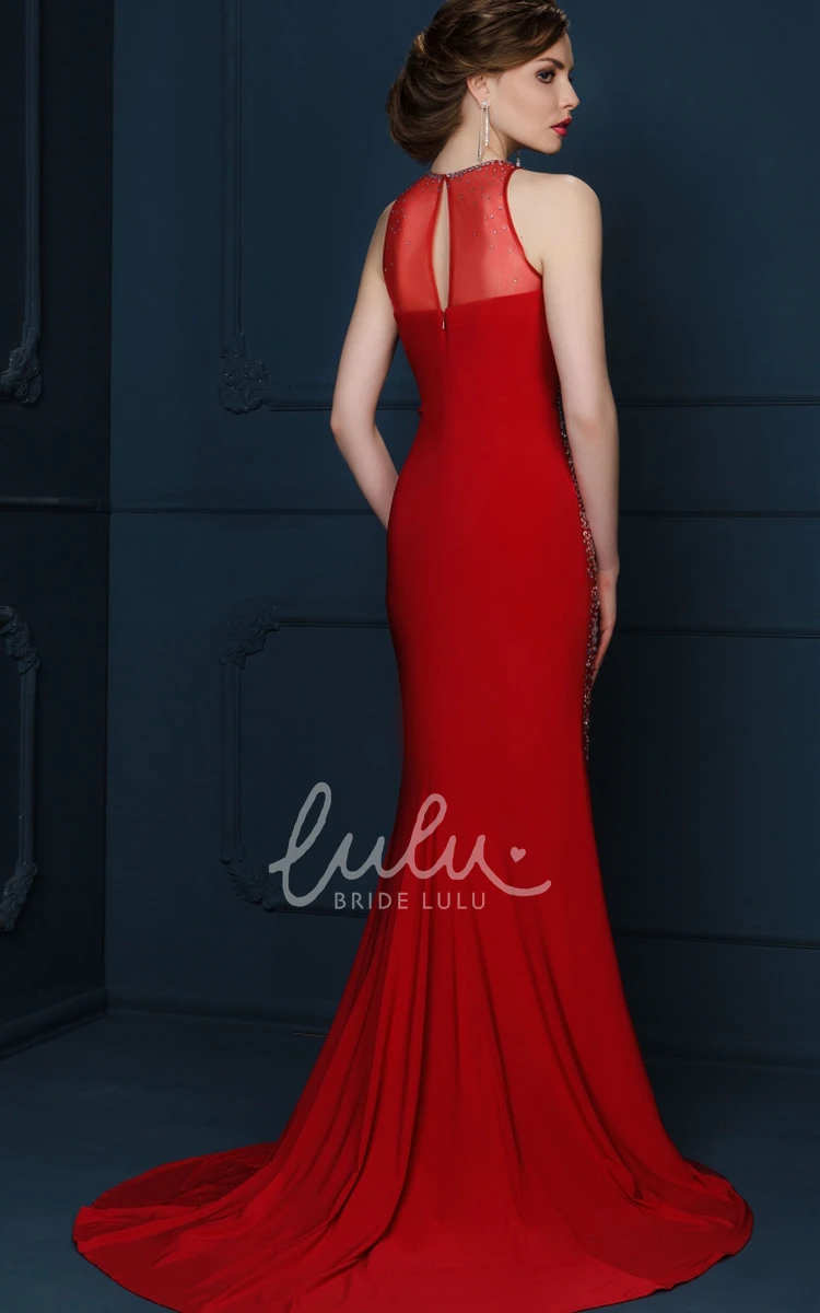 Sleeveless Beaded Sheath Long Evening Dress