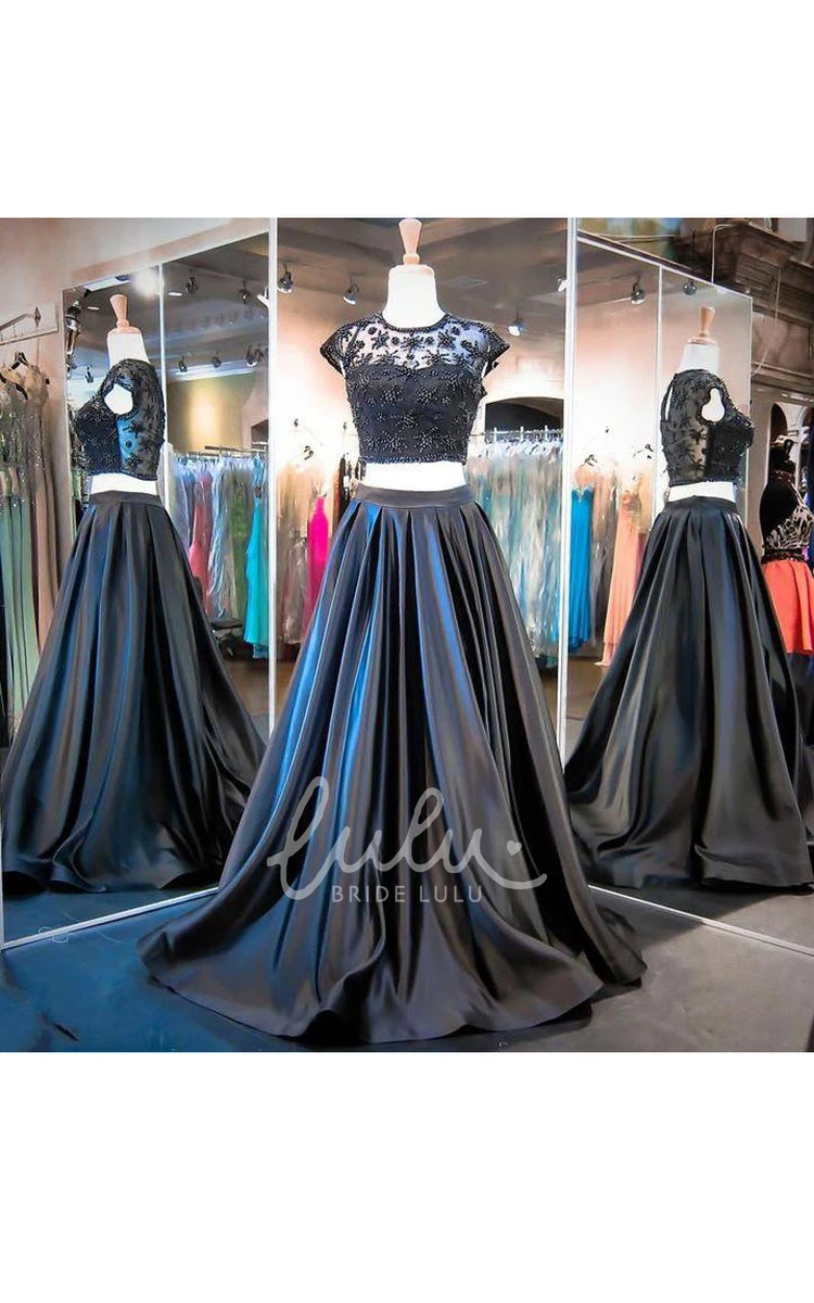 A-line Satin Lace Taffeta Long Dress with Keyhole