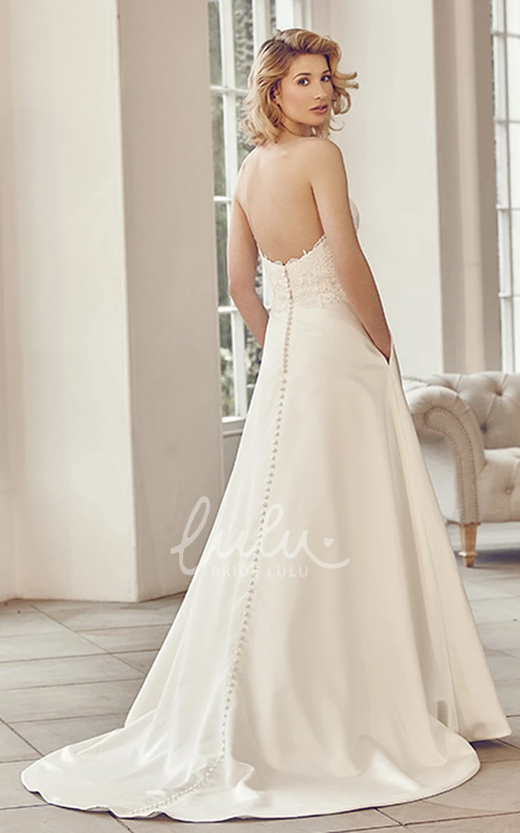 Long Taffeta Wedding Dress with Appliques and V-Back Classic Bridal Gown