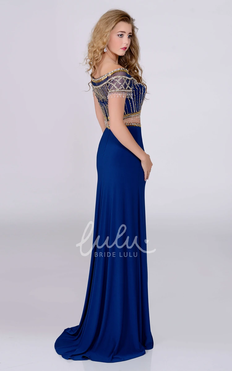 Crystal Applique Off-Shoulder Prom Dress Column Style