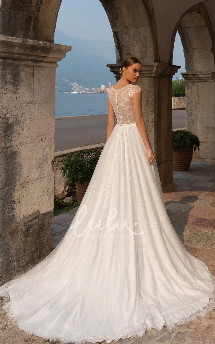 Bateau Neck Tulle Wedding Gown with Ruching Bohemian Bridal Dress