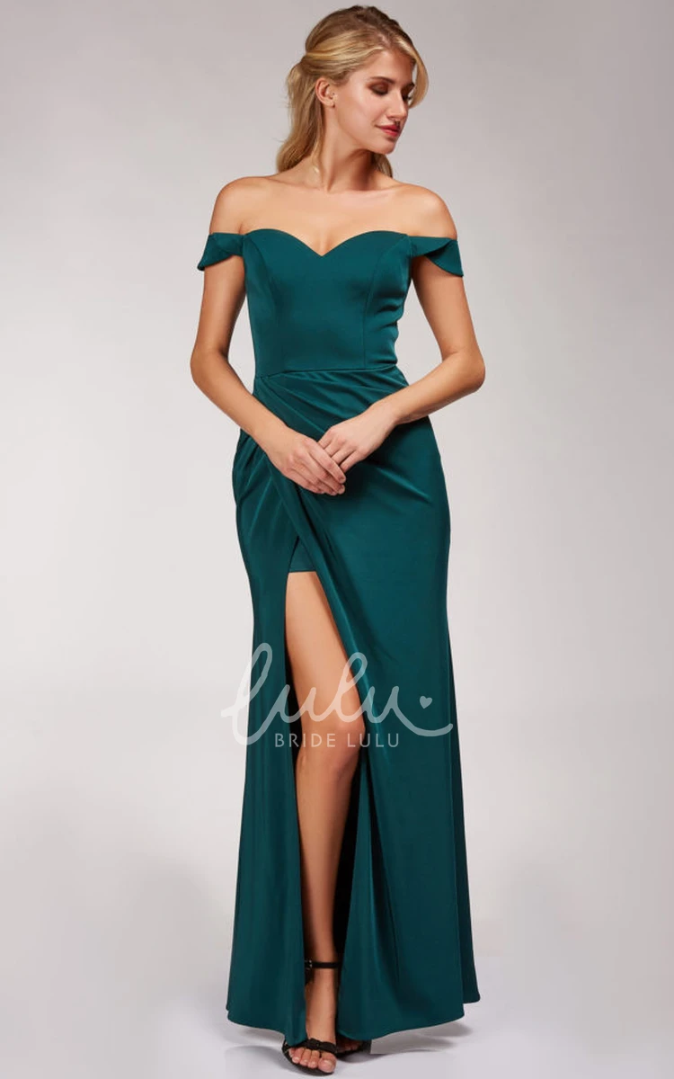 Satin A-Line Formal Dress with Short Sleeves and Split Front Casual Formal Dress