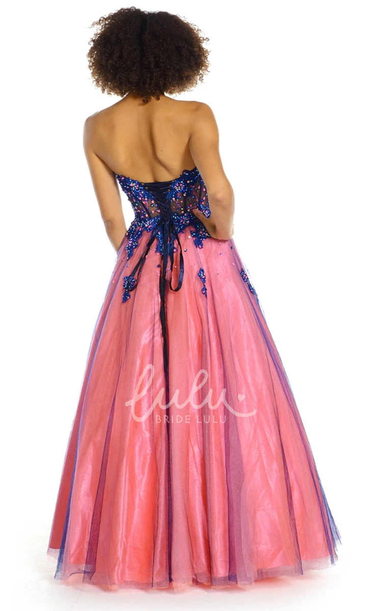 Crystal Sweetheart A-Line Satin Prom Dress with Corset Back Floor Length