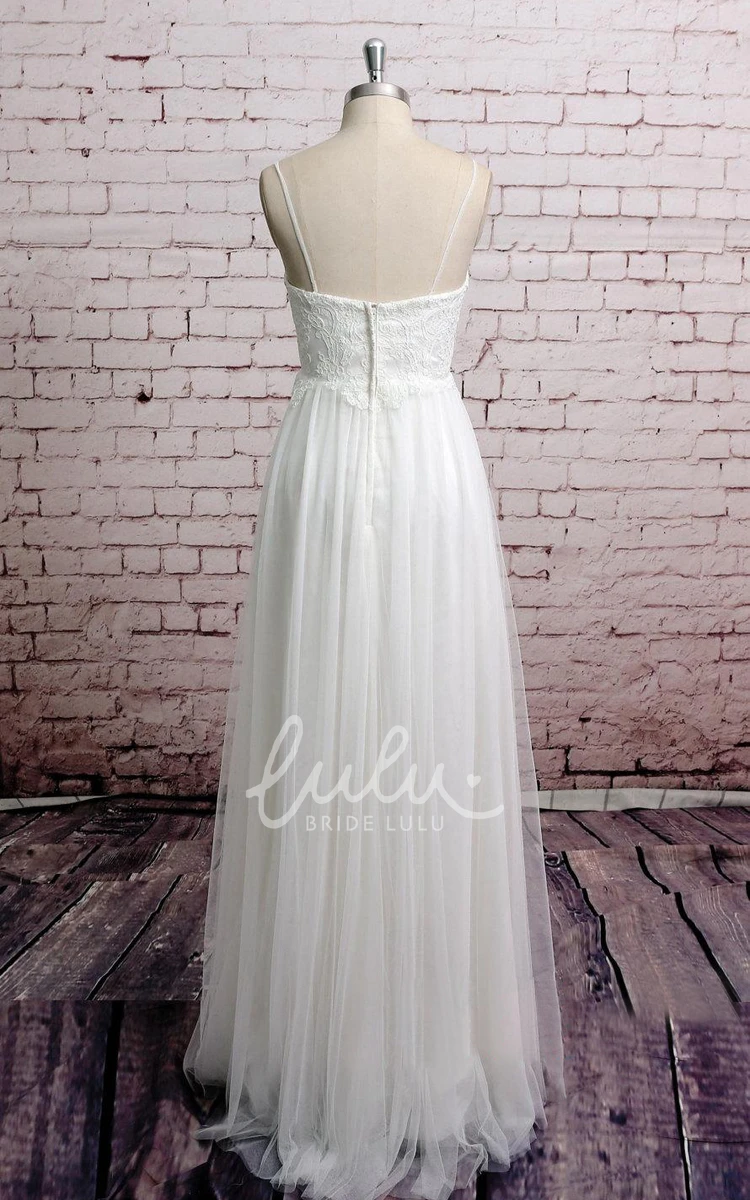 Tulle Wedding Dress with Lace Corset and Spaghetti Straps Modern Bridal Gown