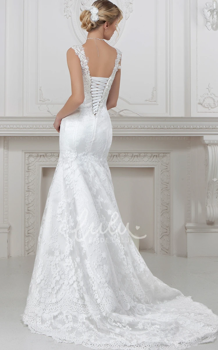 Sheath Sleeveless V-Neck Lace Wedding Dress with Appliques Floor-Length