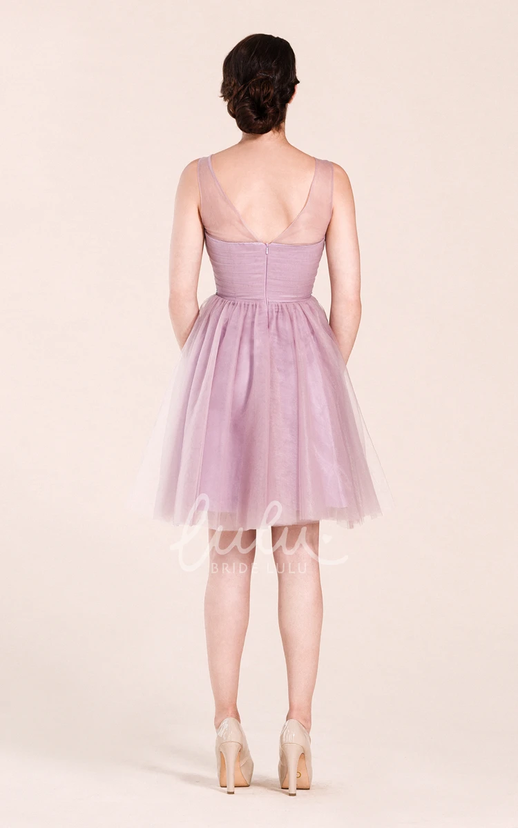 High Neck A-line Tulle Bridesmaid Dress Short & Elegant