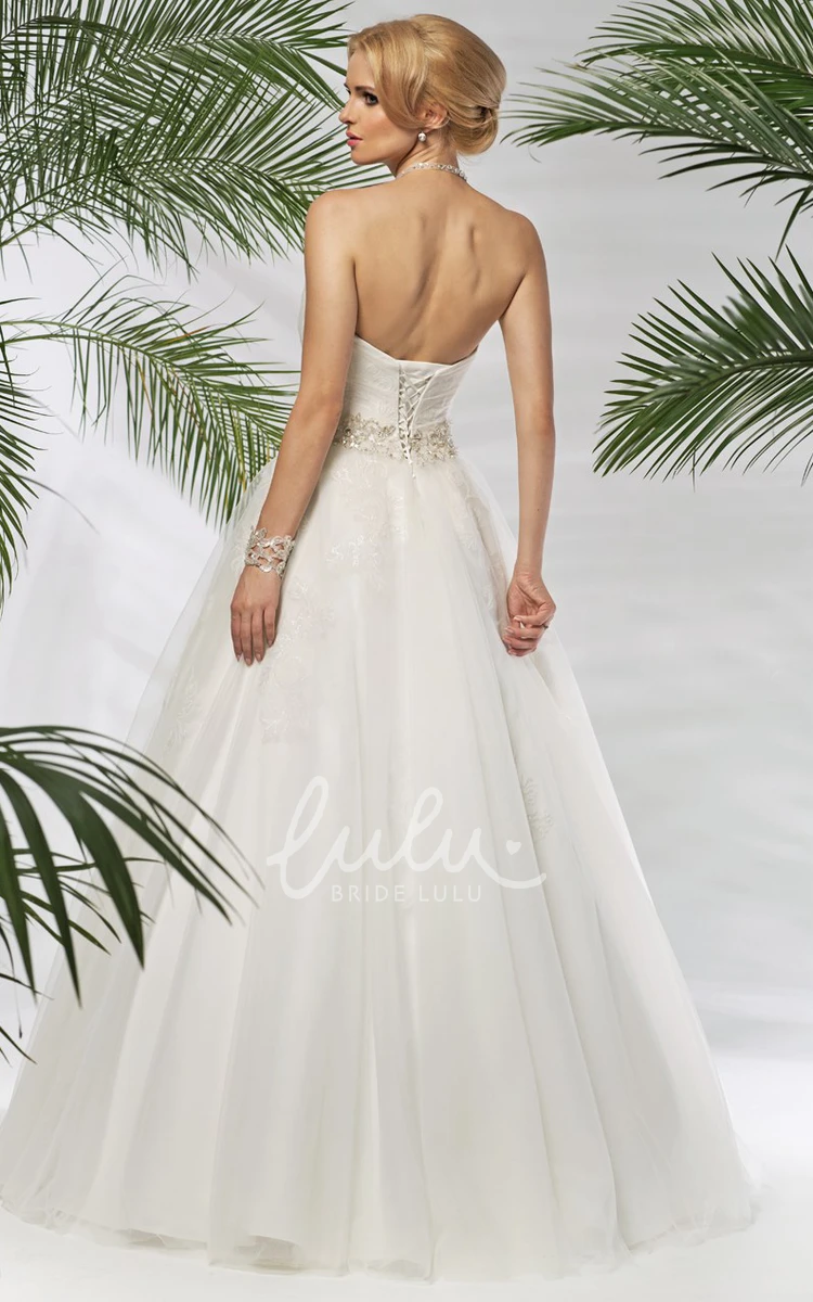 Sweetheart A-Line Tulle Wedding Dress with Waist Jewelry Floor-Length