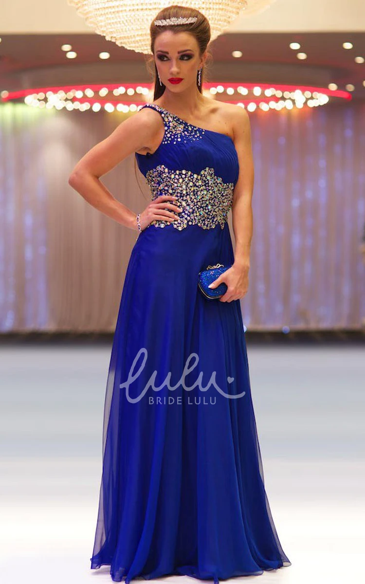Sheath One-Shoulder Ruched Chiffon Prom Dress With Beading Floor-Length Formal Dress