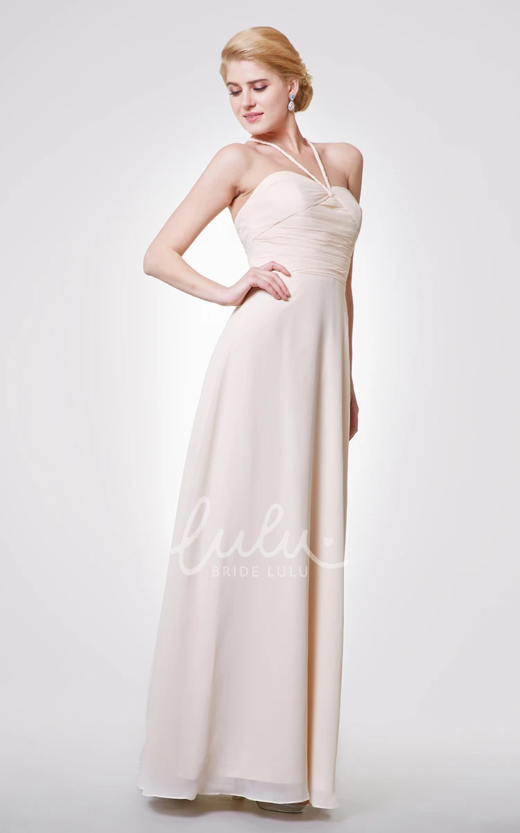 Chiffon Halter Prom Dress with Criss-Crossed Back Straps A-Line Style