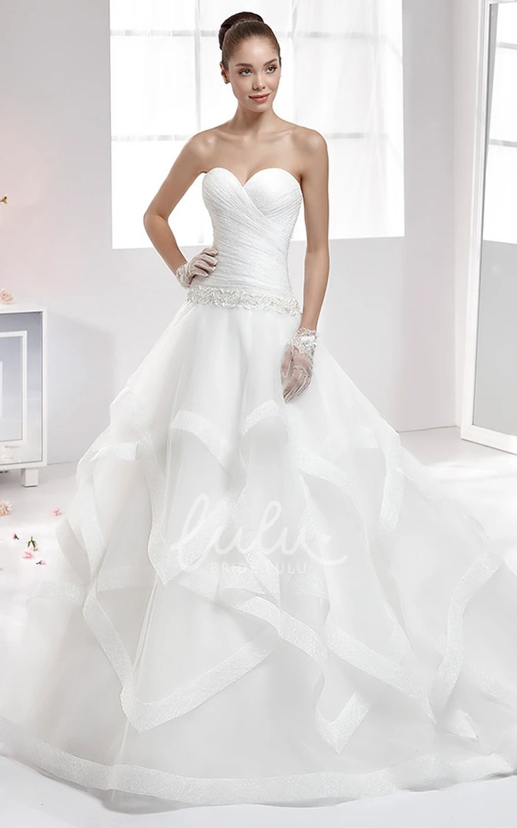 Sweetheart Pleating Wedding Gown with Ruffle Skirt and Brush Train