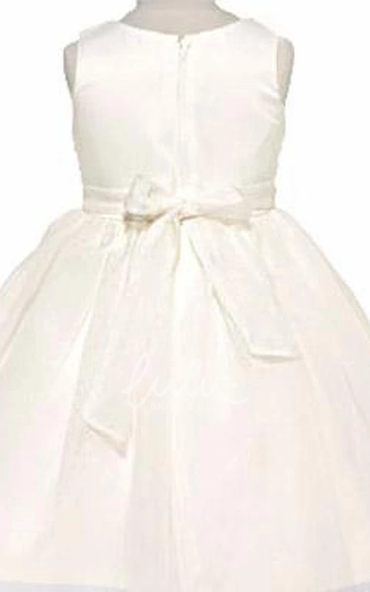 Organza & Satin Beaded Cap-Sleeve Tea-Length Flower Girl Dress with Cape