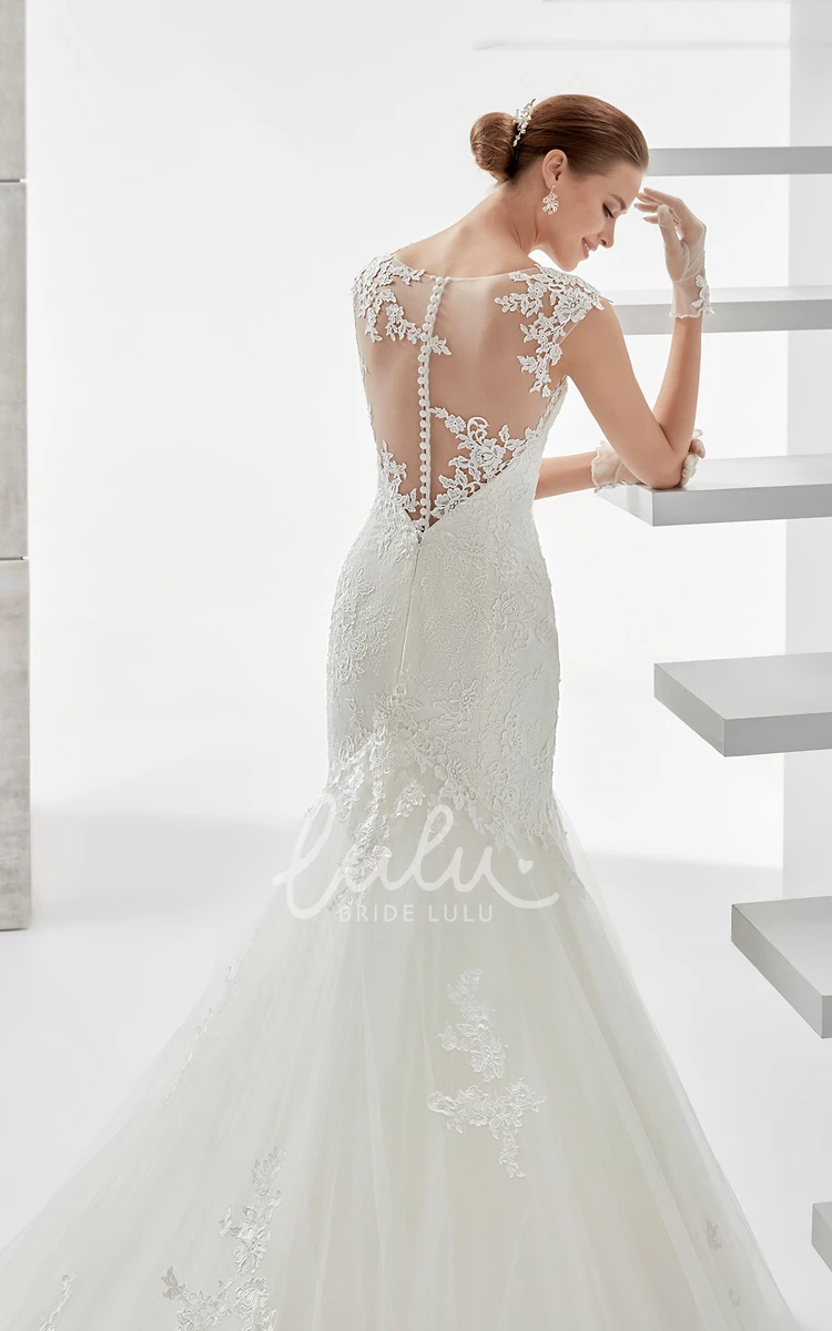 Illusive Mermaid Wedding Dress with Court Train and Jewel Neckline