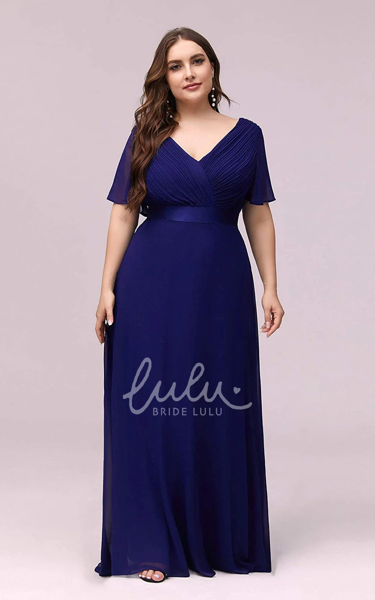 Chiffon V-Neck A-Line Mother Dress with Criss Cross Casual & Elegant