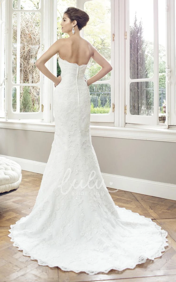 Lace Sweetheart Wedding Dress with Court Train Sheath Floor-Length Style