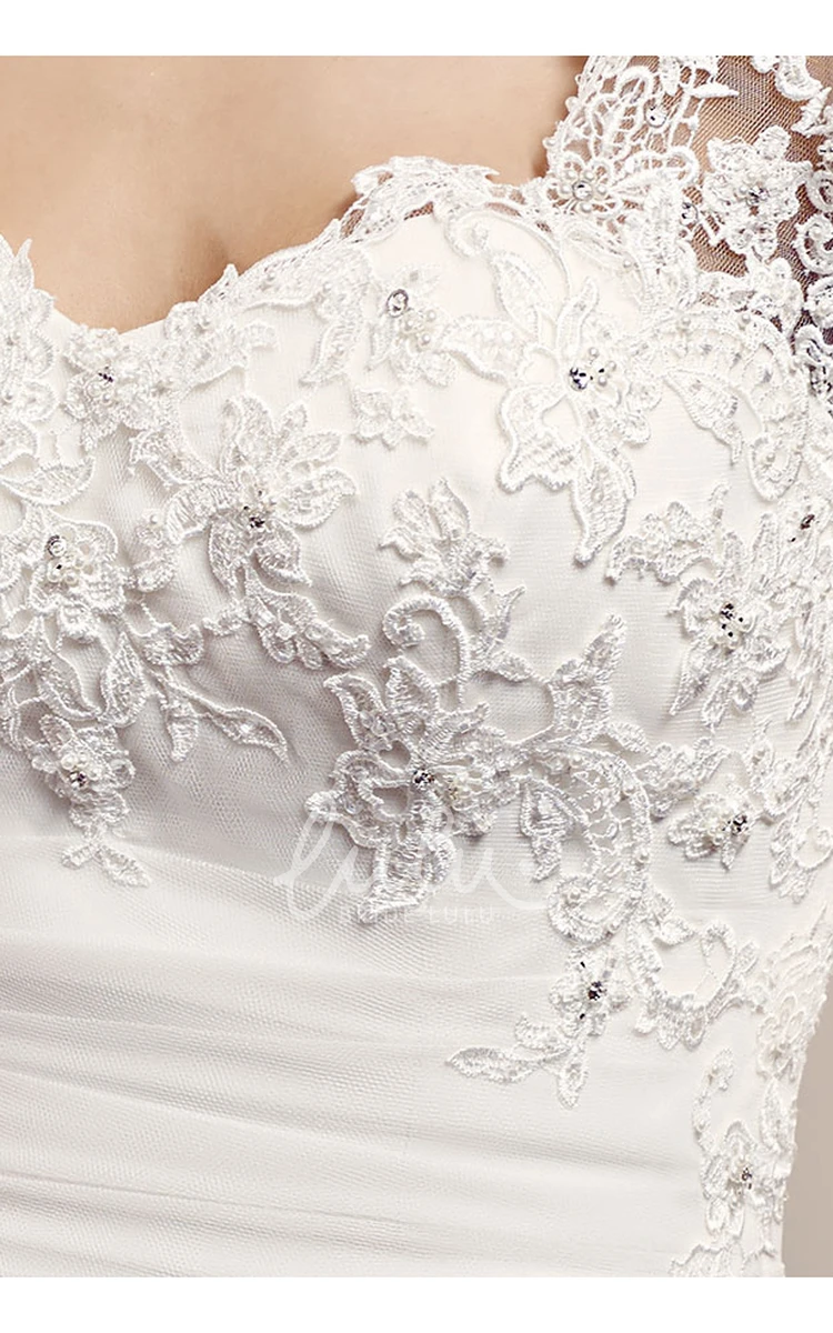 Cap-Sleeve Lace Wedding Dress with Keyhole Back A-Line Side-Draped