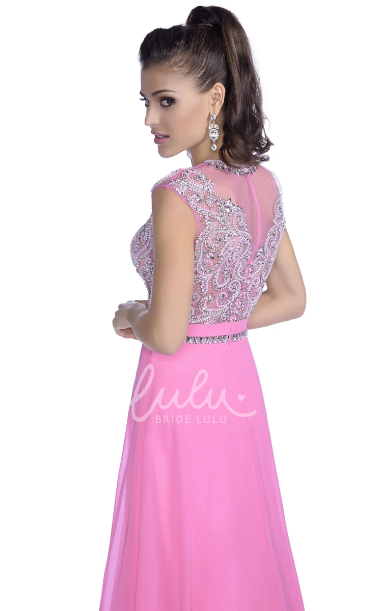 Chiffon Rhinestone Sleeveless Formal Dress with Appliques