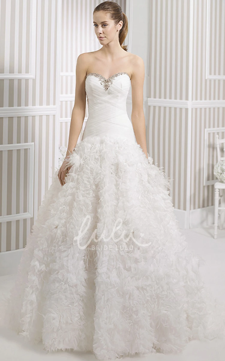 Ruched Organza A-Line Wedding Dress with Beading and Sweetheart Neckline