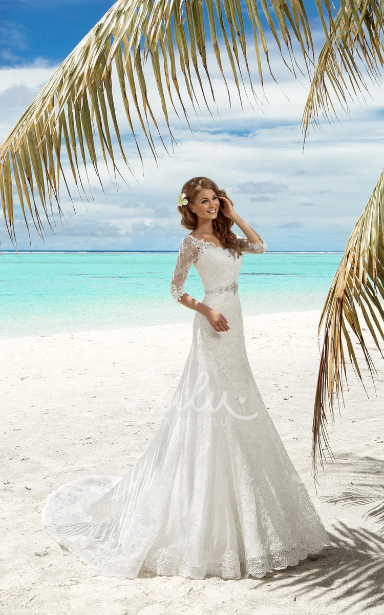 Mermaid Lace Wedding Dress with Beading and Appliques V-Neckline and T-Shirt Sleeves