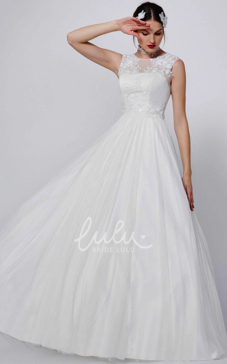 Appliqued Tulle&Satin Sleeveless A-Line Bridesmaid Dress