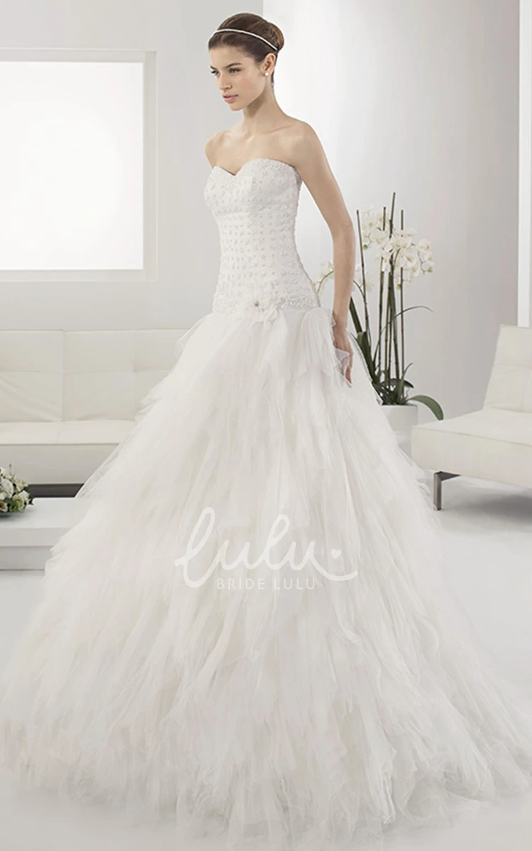 Sweetheart Beaded Drop Waist Tulle Wedding Dress with Tiered Skirt