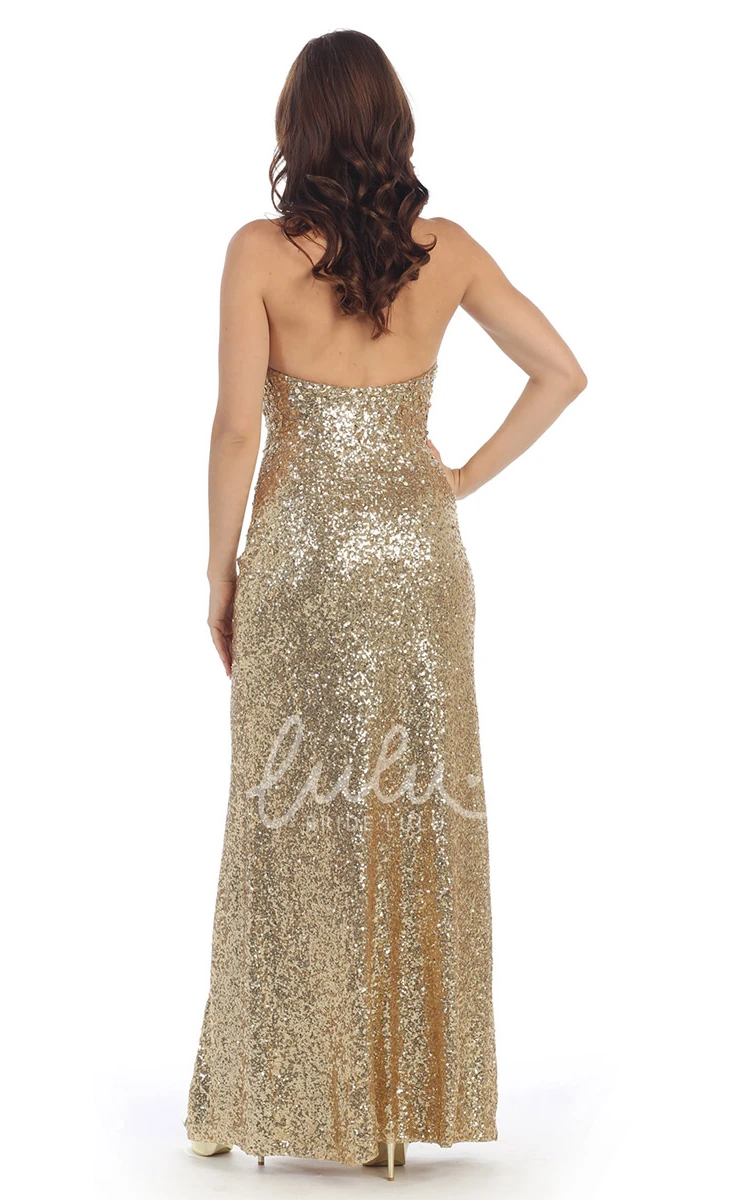 Backless Sequin Strapless Sheath Formal Dress with Split Front