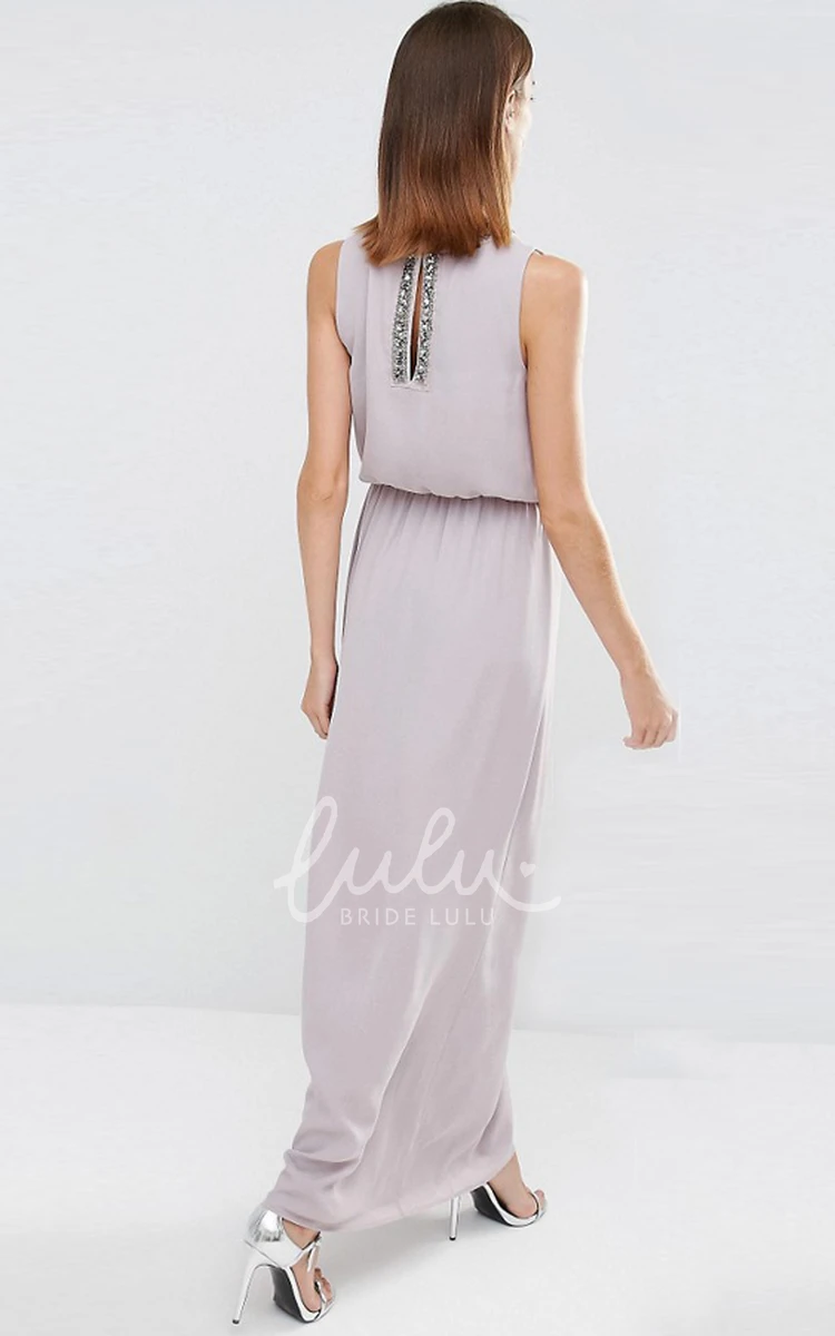 Jewel Neck Chiffon Bridesmaid Dress in Ankle-Length with Sleeveless Design