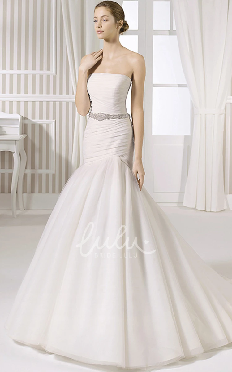 Jeweled Tulle & Satin A-Line Wedding Dress with Sleeveless & Backless Style