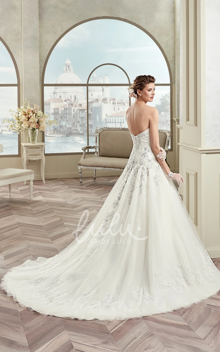 Floral Lace A-Line Wedding Dress with Strapless Open-Back and Fine Appliques