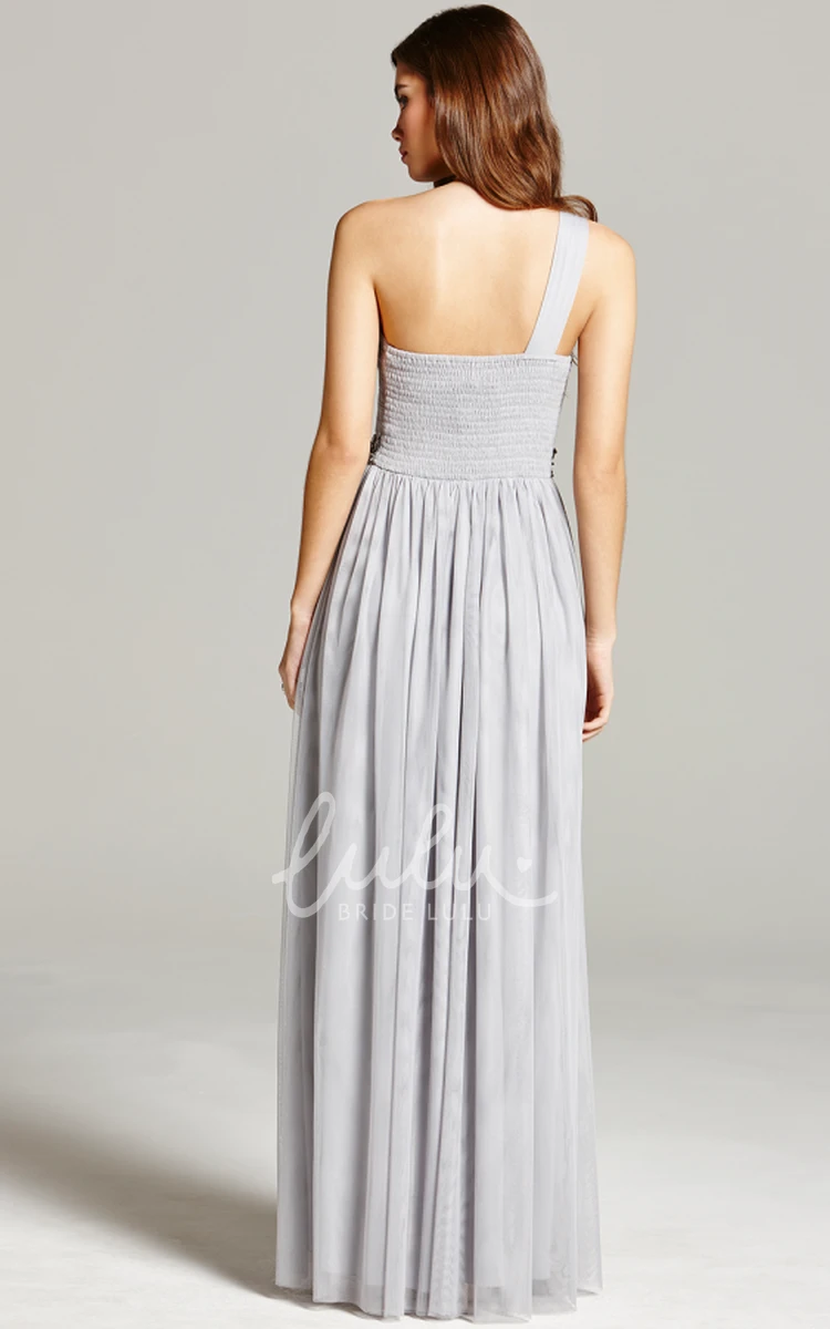 One-Shoulder Chiffon Bridesmaid Dress Jeweled Straps Sleeveless