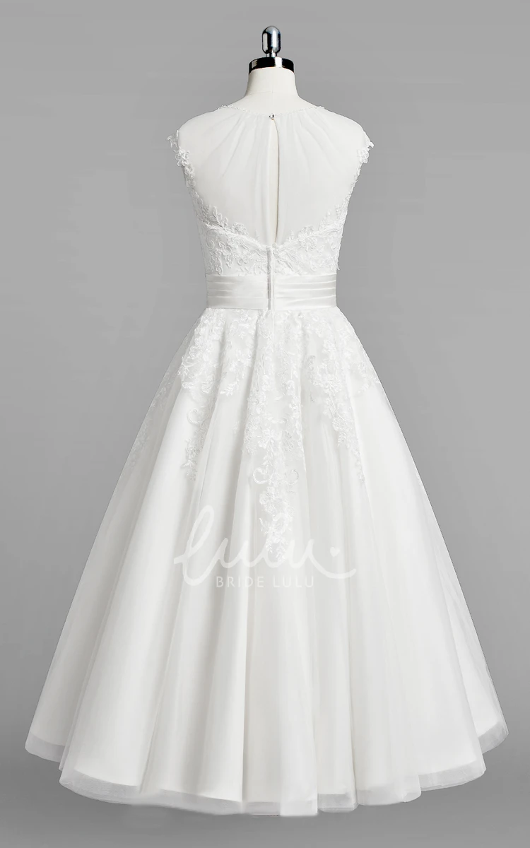 A-Line Lace Wedding Dress with Jewel Neck and Ruched Belt