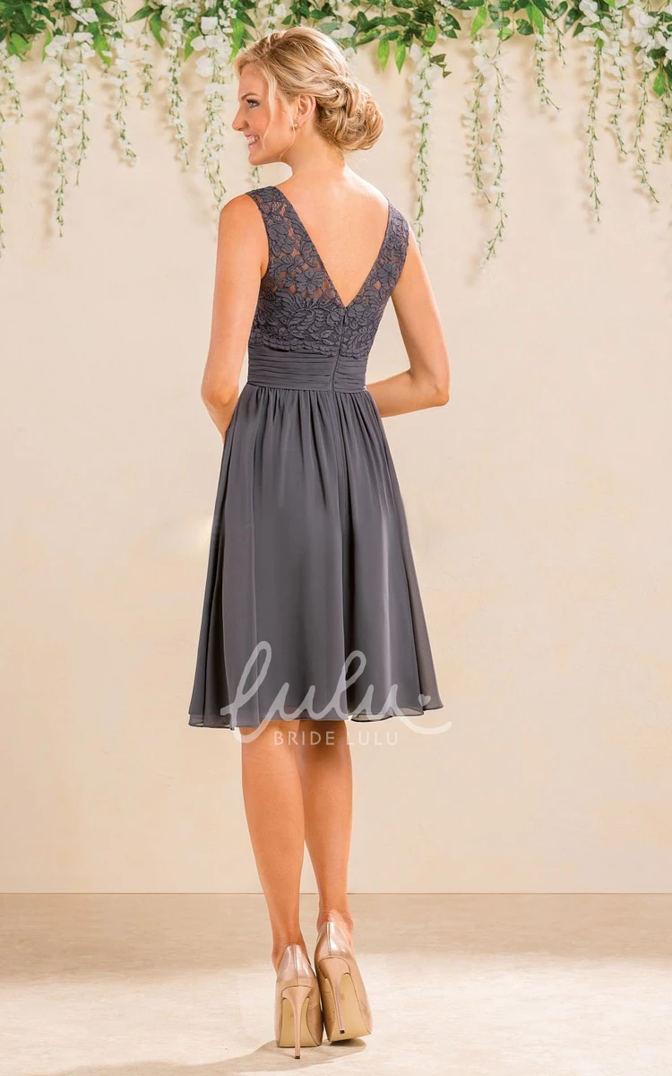 Lace Knee-Length Sleeveless Bridesmaid Dress with V-Back Elegant Bridesmaid Dress
