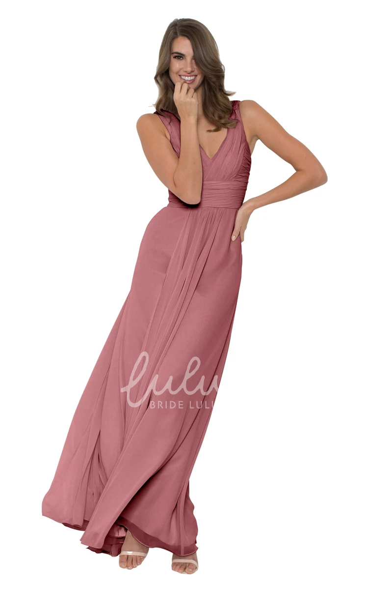 V-Neck Chiffon Bridesmaid Dress Sleeveless & Ruched Multi-Color Convertible