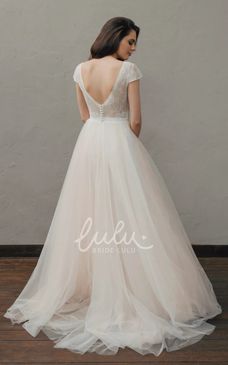 Ruched Lace Tulle A-Line Wedding Dress Bohemian V-Neck