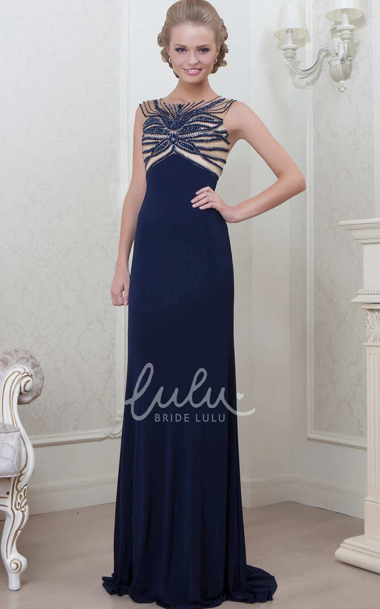 Long Sleeveless Bateau-Neck A-Line Prom Dress