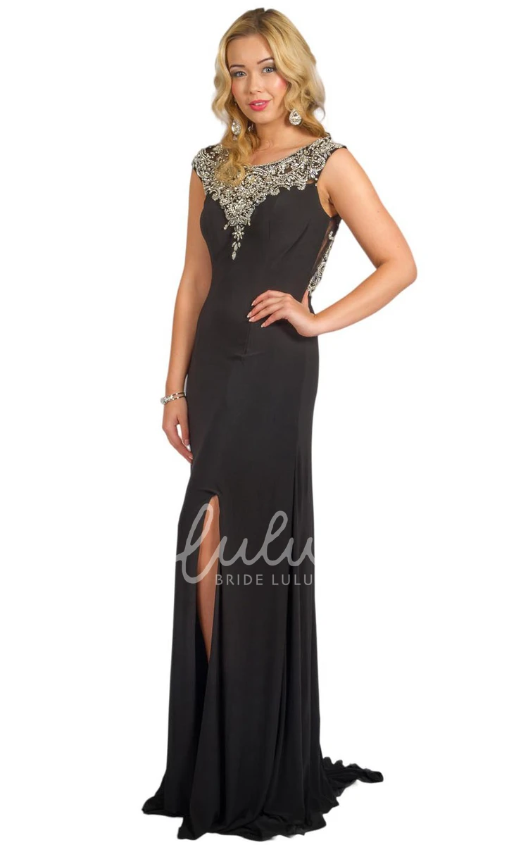 Beaded Sleeveless Sheath Jersey Prom Dress with Split Front Modern Prom Dress 2024