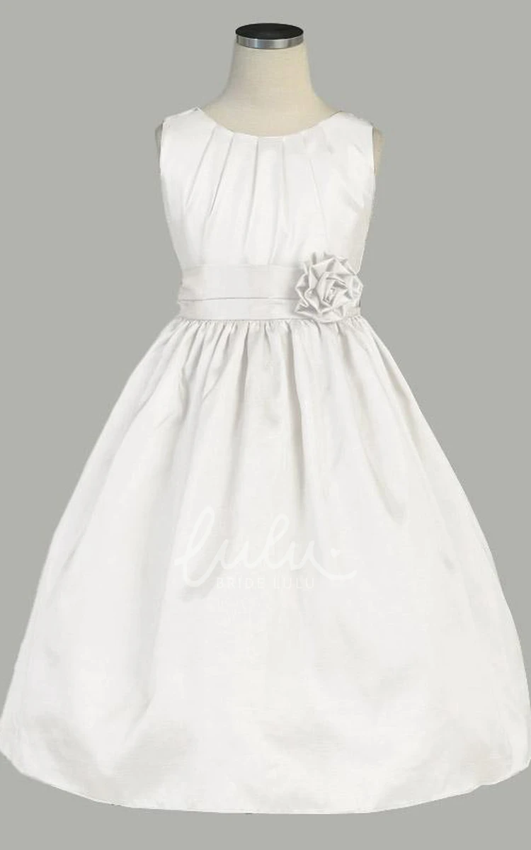 Taffeta Pleated Flower Girl Dress Tea-Length Elegant 2024