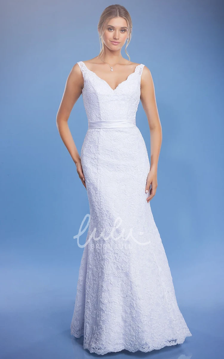 Lace V-Neck Wedding Dress with Low-V Back Sheath Style