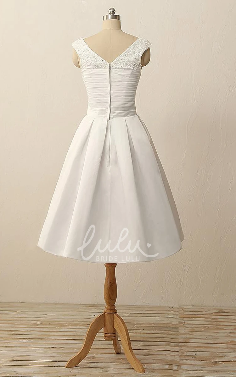 Satin V-Neck Dress with Beading Pleats and Appliques