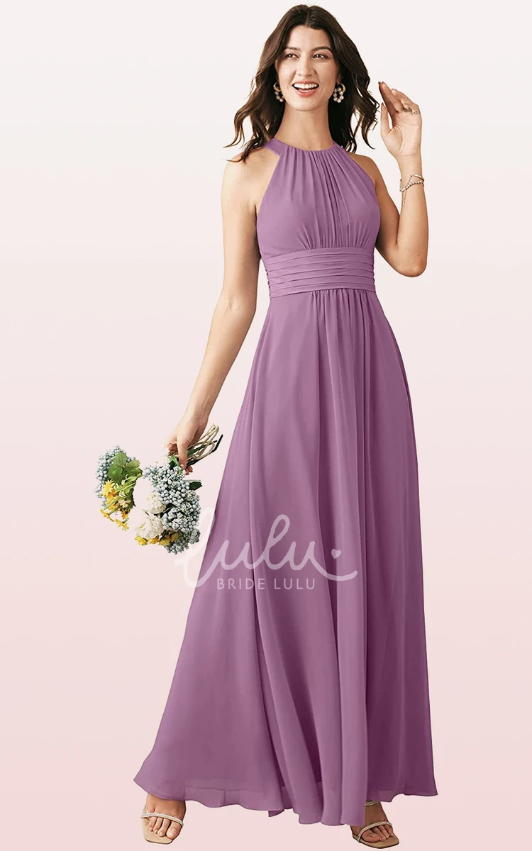 Chiffon Halter A-line Bridesmaid Dress with Ruching Ankle-length