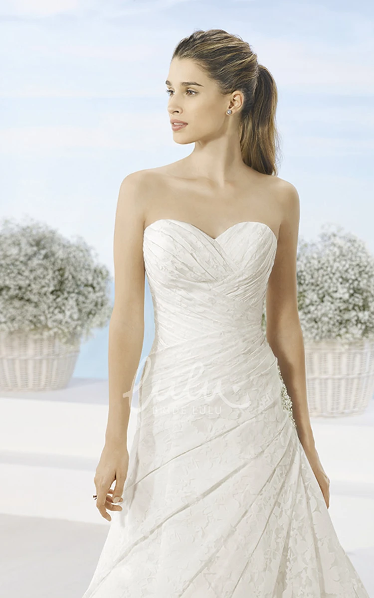 Lace Sweetheart A-Line Wedding Dress with Draping and Broach